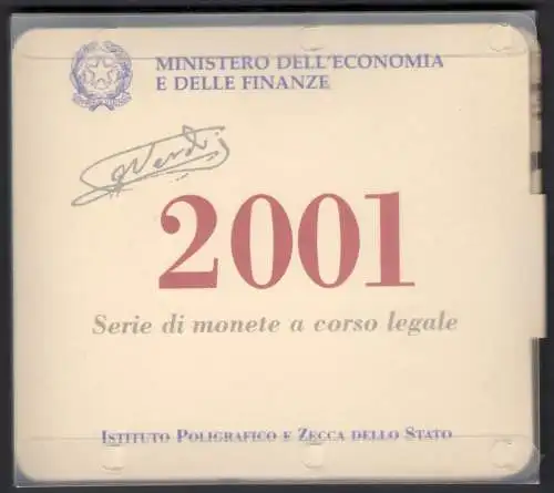 2001 Italien, gesetzliche Münzserie, 12 Werte - FDC