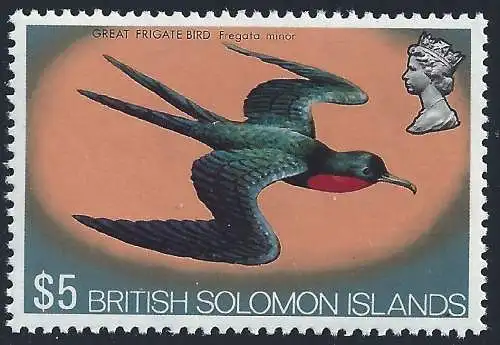 1973 BRITISH SOLOMON, Yv 234 5$ Fregatte im Flug MNH **