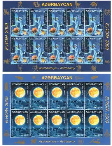 2009 EUROPA CEPT Aserbaidschan 2 Miniblätter mit 10 Werten Astronomie MNH **