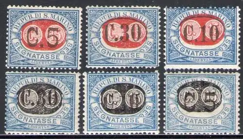 1931 SAN MARINO, Steuermarken - Essaggi - Schwarz-Rot-Aufdruck # 32A/34B MNH **