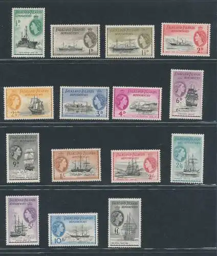 1954 FALKLAND DEPENDENCIES Stanley Gibbons Nr. G26/G40 Serie mit 15 Werten - MNH**