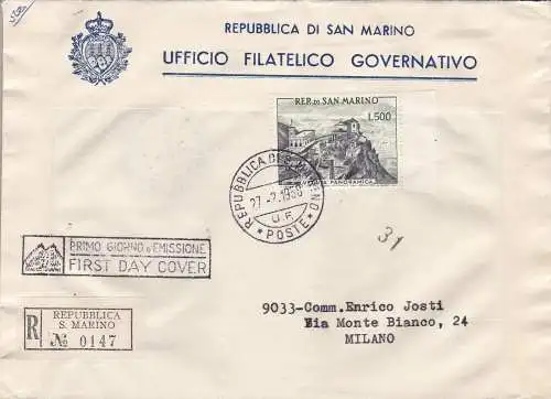 1952 SAN MARINO - Nr. 475 Panorama 500 Lire auf ERSTTAGSBEUTEL