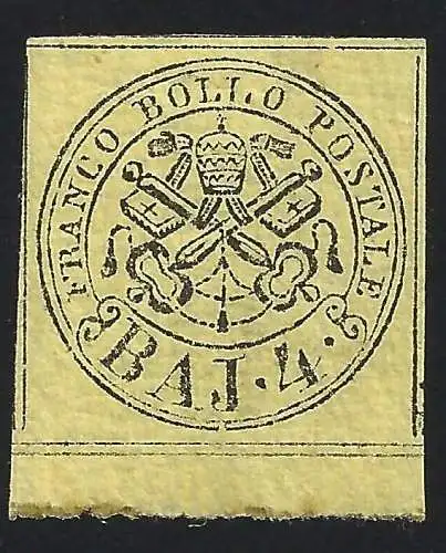 1852 Kirchenstaat, 4 gelbe Baj Nr. 5A Signature Bolaffi MLH*