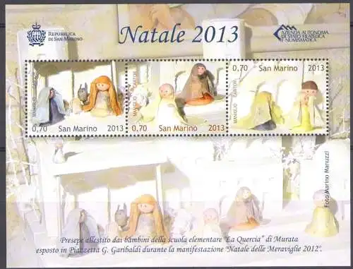 2013 San Marino Weihnachtsblatt Krippe BF Nr. 129 MNH **