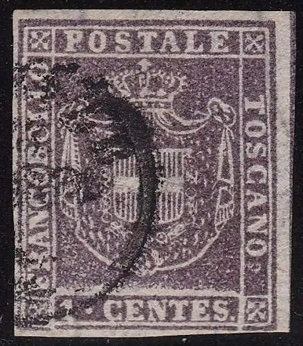 1860 TOSKANA, Nr. 17 1 Cent. violett braun GEBRAUCHT signiert A.Diena/Raybaudi