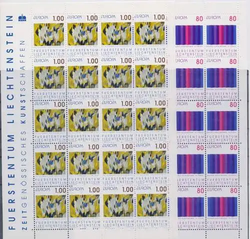 1993 EUROPA CEPT Liechtenstein 2 Miniblätter, Zeitgenössische Kunst, postfrisch**