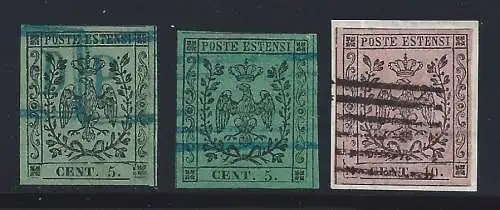 1852 MODENA, Nr. 7/9a gebraucht, Signatur Giulio Bolaffi, SEHR GUTE MARGEN