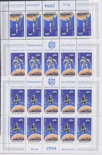 1994 EUROPA CEPT Moldawien 3 Miniblätter Europa und die Entdeckungen postfrisch **