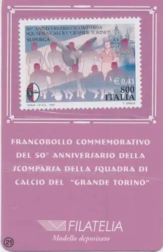 1999 Italien - Republik, Philateliekarte, Grande Torino, 0,41 Euro