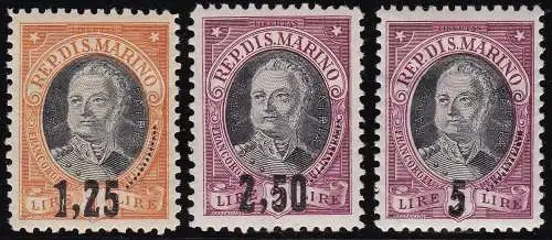 1927 SAN MARINO, Nr. 130/132 - Onofri Überdruckt - MNH **