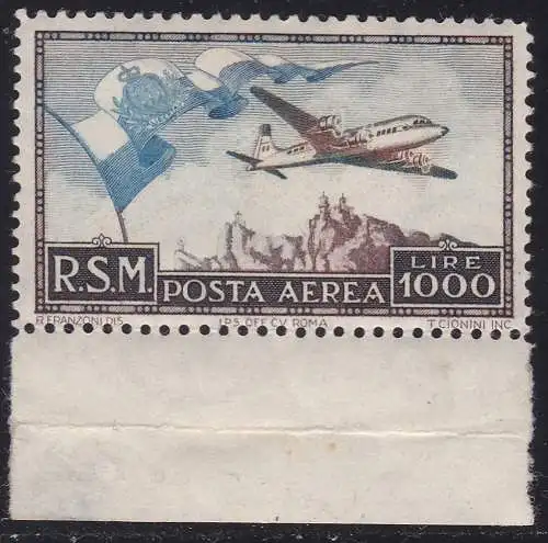 1951 SAN MARINO, PA Nr. 99, 'Flagge', MNH**, Zertifikat Diena