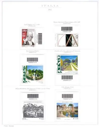 2011 Italienische Republik Barcodes kompletter Jahrgang 47 Werte + 1 Booklet auf 10 Marineblättern