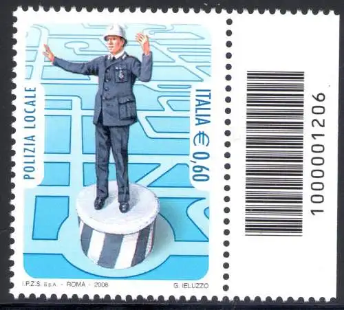 2008 Italienische Republik Barcodes Lokale Polizei 1 Val Barcode Nr. 1206 MNH **