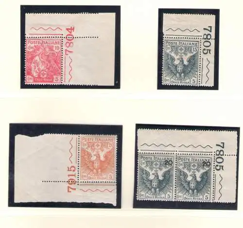 1915 Italien - Königreich, Pro Italienisches Rotes Kreuz komplette Serie 4 Val Nr. 102/105 MNH ** Tischnummer