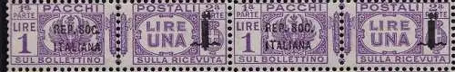 1944 Italienische Sozialrepubblica, Postpaket Nr. 42a+42 1 Lira lila MNH/** PAARWEISE