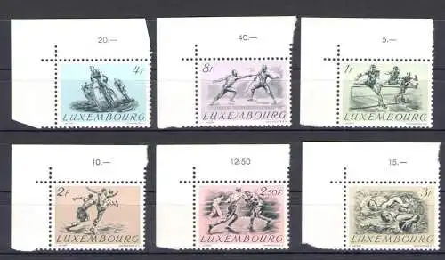 1952 Luxemburg Olympische Spiele in Helsinky 6 Werte Linker Bogenwinkel Nr. 455/460 MNH**