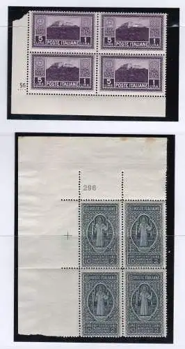 1929 Königreich Italien, Montecassino, Nr. 262/268 MNH/** 7-Wertserie in 4er Blöcken mit Tabellennummer (Nr. 262 einzeln)