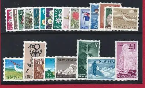 1960-66 NEW ZEALAND - Ordentliche Ansichten, Tierblumen, Yvert Nr. 384/401 postfrisch**