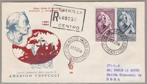 1954 REPUBLIK - Amerigo Vespucci Nr. 749/750 VENEDIG EINSCHREIBEN GEREIST