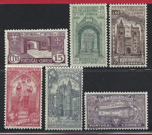 1931 Portugal - 7. Jahrhundert Todestag Sant' Antonio da Padova, Nr. 547/552 - MH*