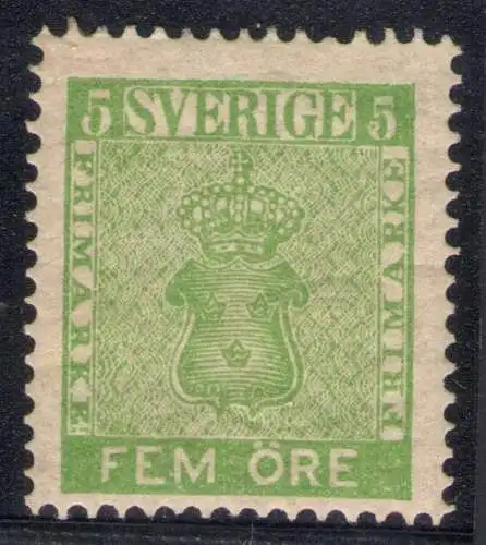 1858 SCHWEDEN - Nr. 6 - 5 Stunden grün gelb - MH*