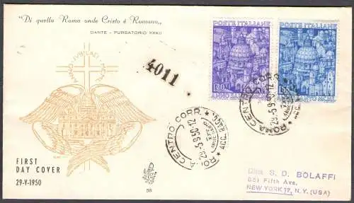 1950 Italien, Venetia Anno Santo Nr. 58, gereist in die USA mit Annullierungen