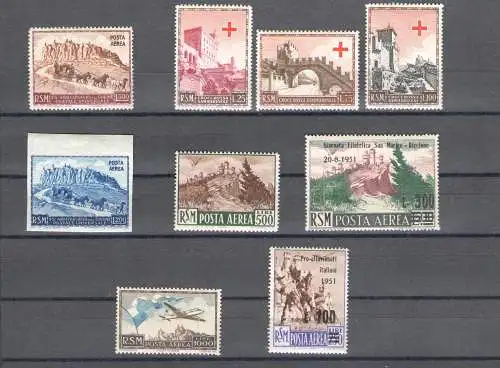 1951 San Marino, kompletter Jahrgang, postfrisch, 9 Werte - postfrisch **