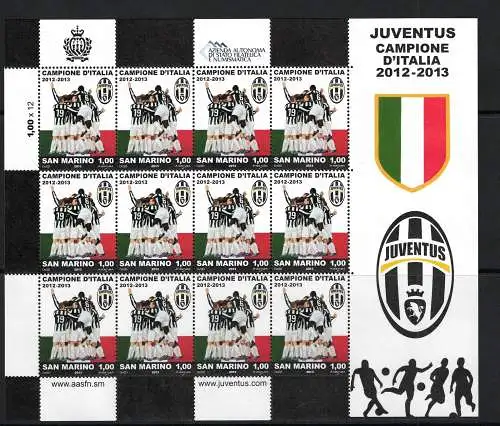 2013 San Marino, Juventus Campione d'Italia 2012-2013 Minifoglio, MNH **