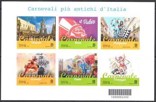 2023 Italien - Karneval Italiens, Bogen, Auflage 45.000 Exemplare, postfrisch **