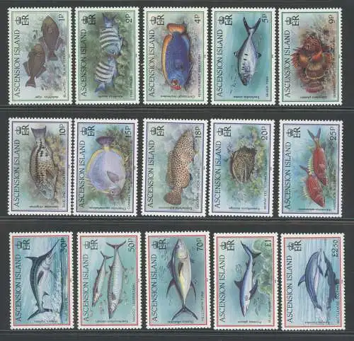 1991 ASCENSION, Yvert Nr. 539-53 - Fische - 15 Werte - postfrisch **