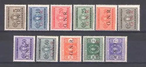 1943/44 Steuermarken, Aufdrucke G.N.R., Auflage von Brescia, komplette Serie 11val - 1-11 MNH ** Sorani-Zertifikat mit 5 Lire oben umgedreht!!!