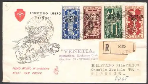 1949 TRIEST A - Biennale von Venedig auf venezianischem Umschlag Nr. 8 Einschreiben für Italien