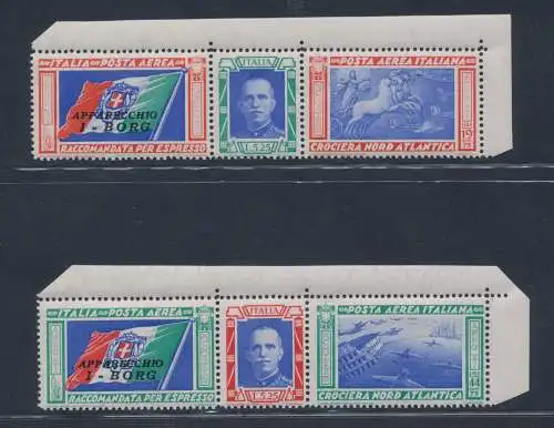 1933 Italien - Königreich, Luftpost Nr. 51 Da/52 - Borg Tripttici con Varietà Cuffo, MNH ** Historisches Zertifikat Giulio Bolaffi