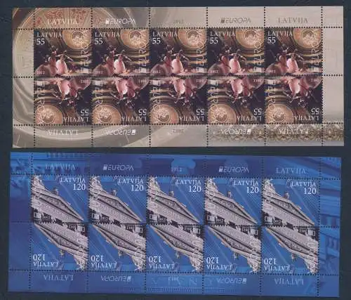 2012 EUROPA CEPT, Lettland, 2 Kleinblätter von 10 Serien, Tourismus, postfrisch **