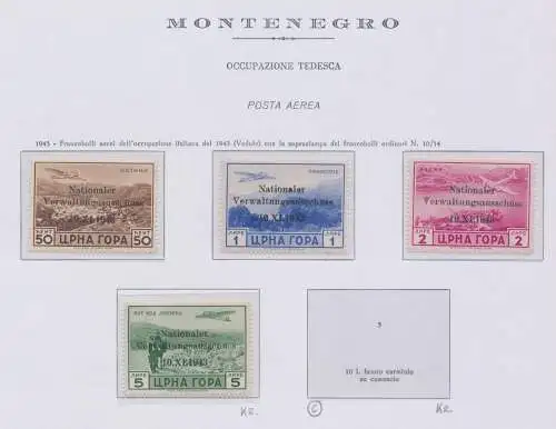 1943 Montenegro, Deutsche Besetzung, Briefmarken Montenegro (Ausgabe Cettigne) überdruckt, Luftpost A1/A4 postfrisch **