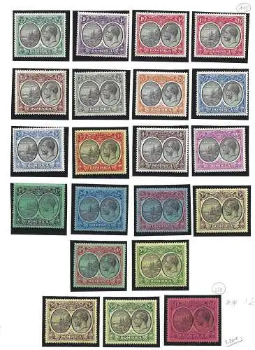 1923-33 DOMINICA, SG 71/90 20 Werte MLH / * SG 91 MNH / **