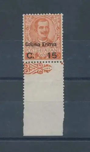 1905 ERITREA, Michetti überdruckt Köln Eritrea, 15 Cent auf 20 Cent orange, sehr gut zentriert, postfrisch**