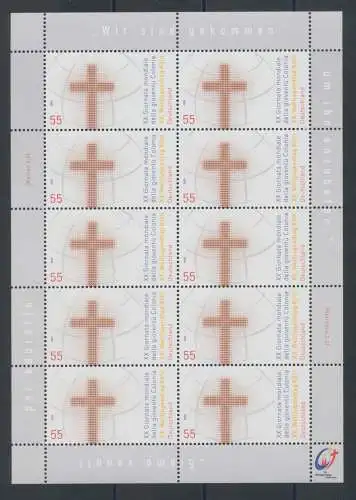 2005 Deutschland, Weltjugendtag, 1 Kleinbogen mit 10 Werten, Gemeinschaftsausgabe konn. 1387 di Vaticano - postfrisch **