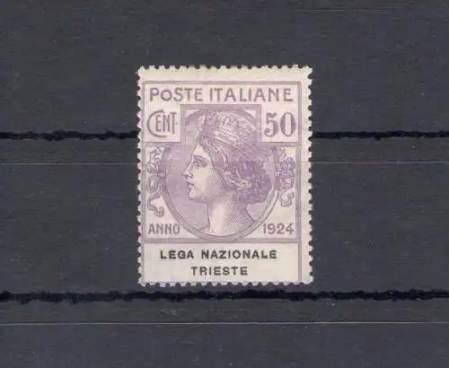 1924 Italien, halbstaatliche Körperschaften, Nr. 45, 50 Cent lila, Lega Nazionale di Trieste, 1 Wert, MNH ** - Zertifikat Cilio