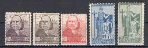 1924 SAN MARINO, 75. Jahrestag des Rückzugs von Garibaldi aus San Marino, Nr. 98-102 - 5 Werte - postfrisch **