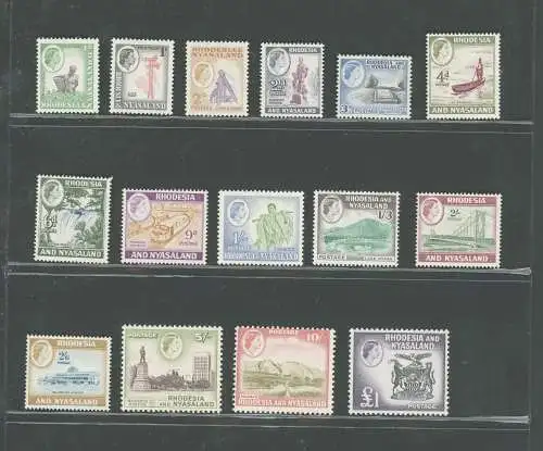 1959-62 Rhodesien und Nyasaland - Stanley Gibbons Nr. 18-31 - 15 Werte - postfrisch **