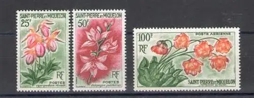 1962 Saint Pierre et Miquelon, Blumen - Yvert Nr. 362-63 + Luftpost 27 - 3 Werte - postfrisch **