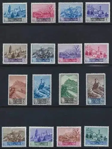 1949-50 SAN MARINO, # 342-355, komplette Serie Landschaften, 16 Werte, postfrisch **