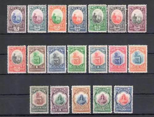 1929-35 SAN MARINO, Nr. 141/158, Ansicht, Palazzo del Consiglio e Busto Libertà - Zertifikat Sorani - MNH **