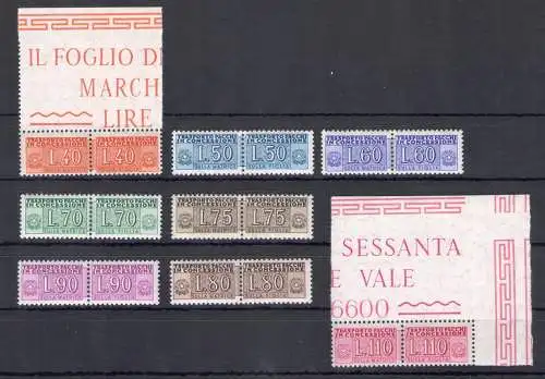 1955 Italien - Republik, Pakete in Konzession, Wasserzeichen Sterne 8 Werte, Serie Nr. 5/8 + 9/10 + 12 + 15, diskrete Zentrierung - MNH **