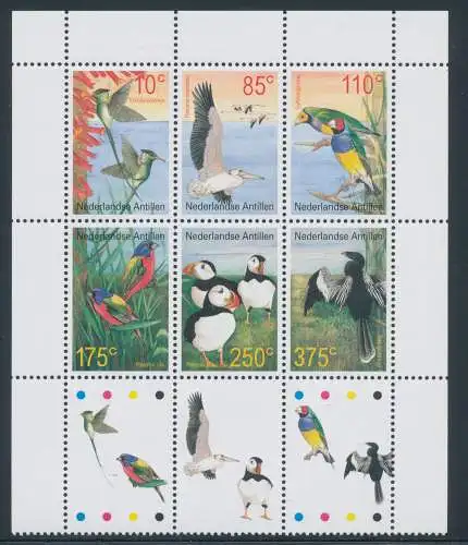 2001 Niederländische Antillen - Vogelfauna - Yvert Katalog Nr. 1280/85 - Block mit 6 Werten - postfrisch**