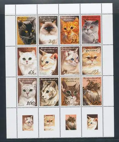 2003 Niederländische Antillen - Fauna Katzen - Yvert Katalog Nr. 1376/87 - Block mit 12 Werten - postfrisch **