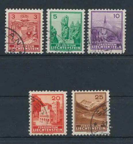 1934-35 Liechtenstein, Nr. 123/127, Verschiedene Themen, 5 Val, gebraucht