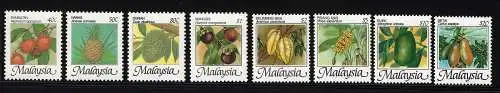 1986 Malaysia, Yvert und Tellier Nr. 343-50, Früchte, 8 Werte, postfrisch **