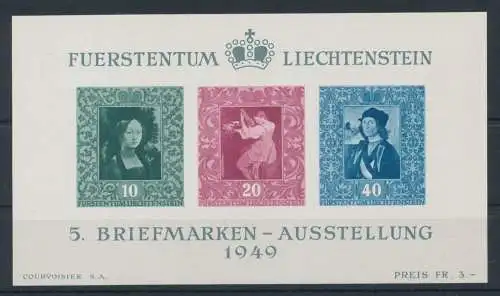 1949 Liechtenstein - Bogen Nr. 8, Philatelistische Ausstellung Vaduz, postfrisch **